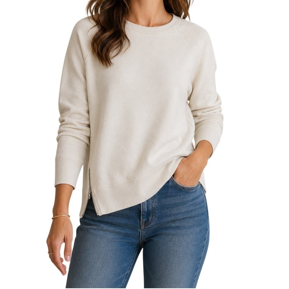 J. Crew Cream Crewneck Side Zip Women's Medium